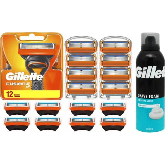 Gillette Fusion 5 x12 + Żel Sensitive Aloe Vera