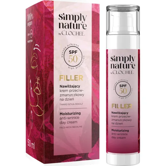 Clochee Simply Nature FILLER SPF50 Nawilżający Krem Przeciwzmarszczkowy 50ml