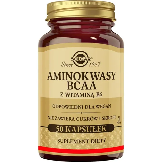 Solgar BCAA Plus aminokwasy z witaminą B6, 50 kapsułek