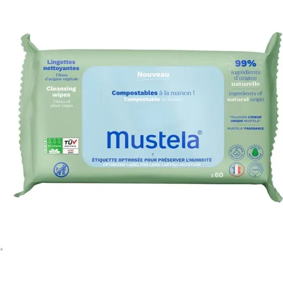 Mustela Baby kompostowalne chusteczki nawilżane zapachem 60 szt.