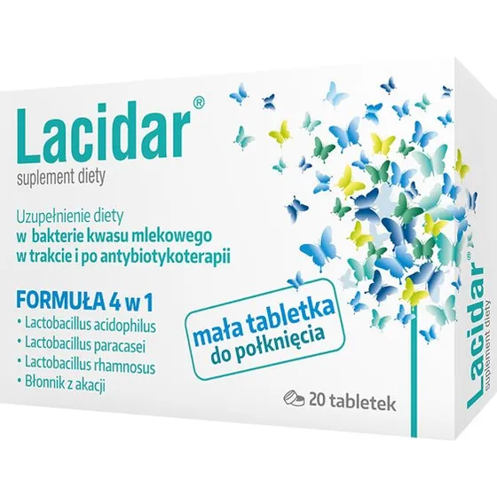 Lacidar 20 tabletek  synbiotyk z 3 szczepami Lactobacillus