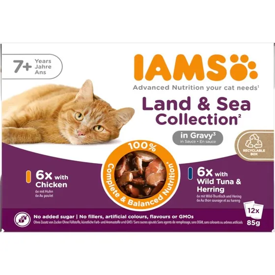 IAMS Senior Land & Sea Collection w sosie, Pakiet mieszany, 12x85g