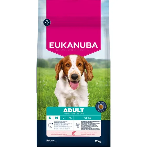 Eukanuba Premium Nutrition Adult Small & Medium Breed, łosoś, 2 x 12 kg