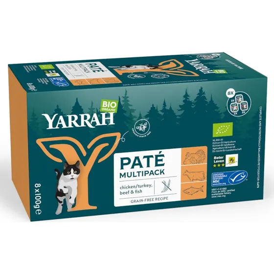 Yarrah Bio Paté Mix dla kota, 8 x 100 g (3 smaki)