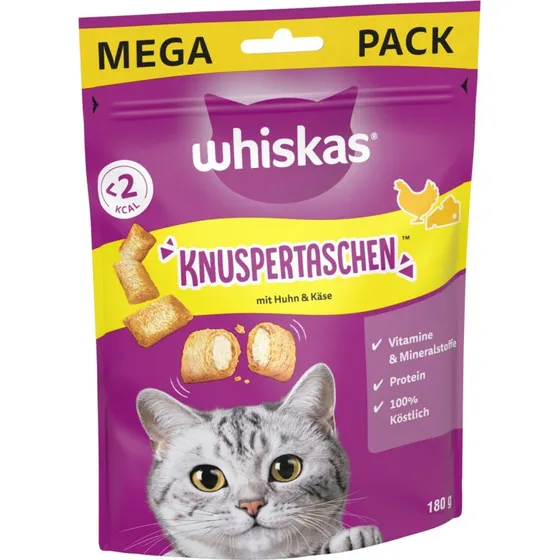 Whiskas Temptations Chrupiące Poduszeczki Kurczak i Ser, 180 g