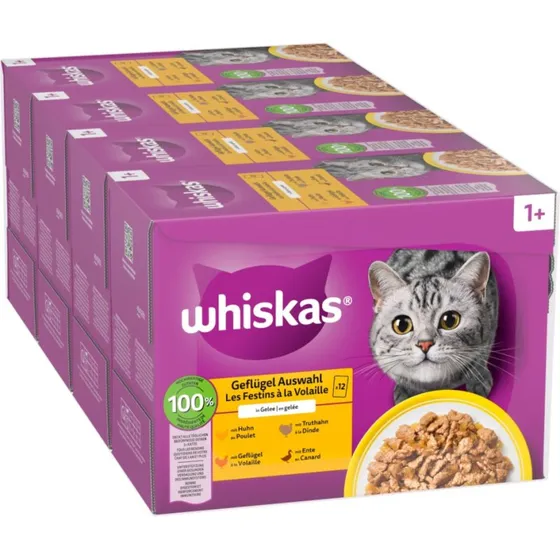 Whiskas 1+ Adult Pakiet mieszany, saszetki, 48 x 85 g - Drób w galarecie