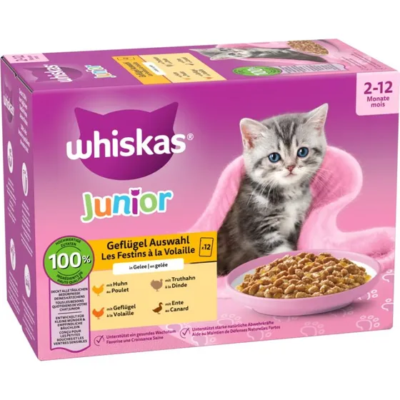 Whiskas Junior Pakiet mieszany: Wybór dań drobiowych w galarecie, 12 x 85 g