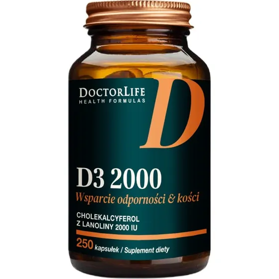 Doctor Life Witamina D3 2000iu z Lanoliny w Oliwie z Oliwek, 250 kaps.