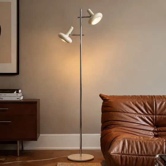 Lampa stojąca Lindby Dylan, 150 cm, chrom/beż, 2x E14