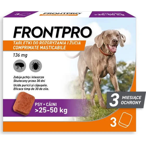 FRONTPRO® Tabletki na pchły i kleszcze dla psów XL (3 szt.), 136 mg