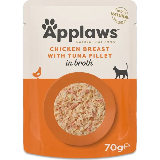 Applaws Natural, saszetki w bulionie, 24 x 70 g - Pierś z kurczaka i tuńczyk