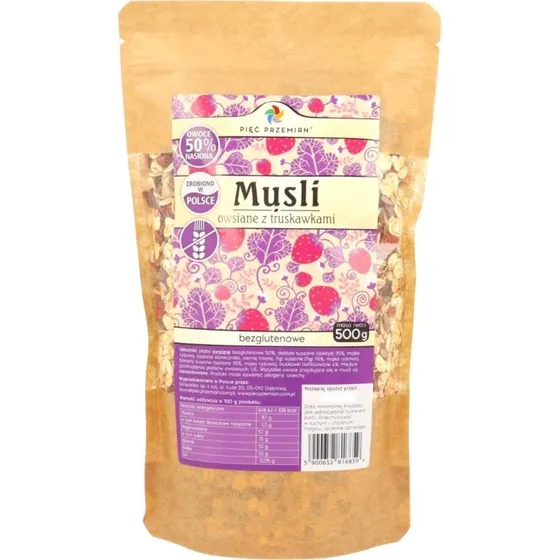 Pięć Przemian Musli owsiane bezglutenowe truskawkowe 500 g