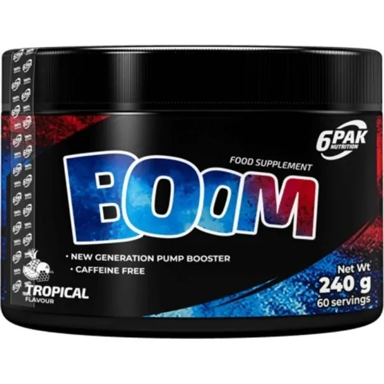 6PAK Nutrition Boom Suplement Przedtreningowy Tropikalny 240g