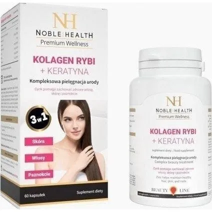 Noble Health Kolagen rybi + keratyna, 60 kapsułek