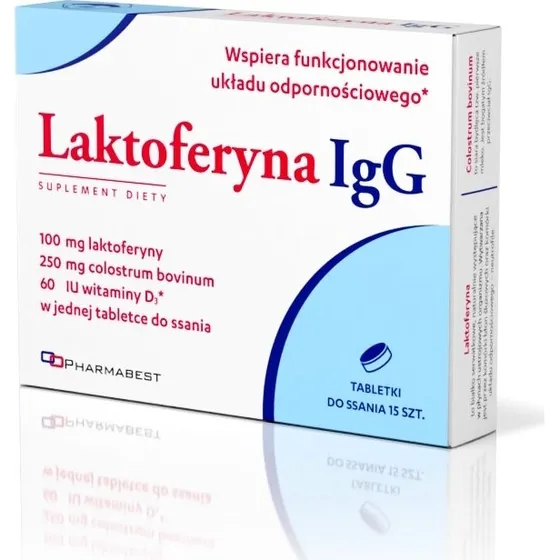 Pharmabest Laktoferyna IgG z witaminą D3, 15 tabletek do ssania