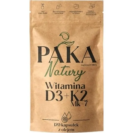 PAKA Natury Witamina D3 + K2 MK7 z olejem słonecznikowym, 120 kaps.