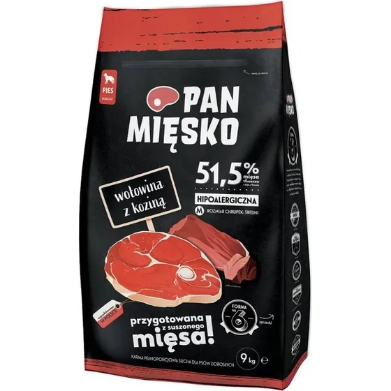 Pan Mięsko Karma Sucha dla Dorosłego Psa Wołowina z Koziną 9 kg
