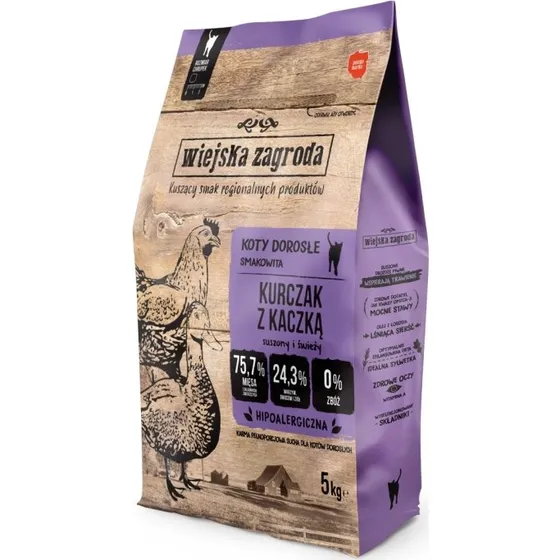 Wiejska Zagroda Karma Sucha dla Kota Dorosłego Kurczak z Kaczką 5 kg