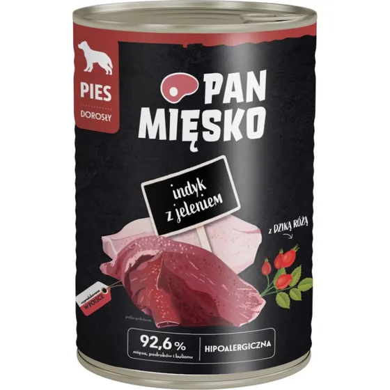 Pan Mięsko Dog Indyk z jeleniem, mokra karma dla psa, 400 g