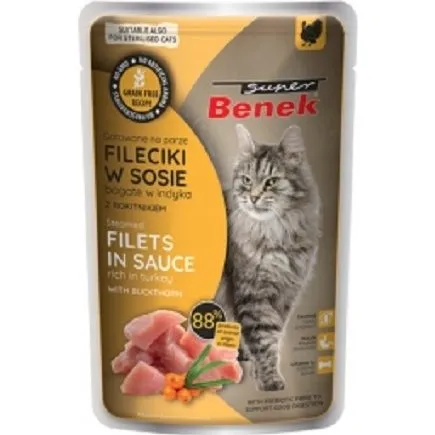 Super Benek bezzbożowe fileciki z indykiem i rokitnikiem dla kota, 85 g