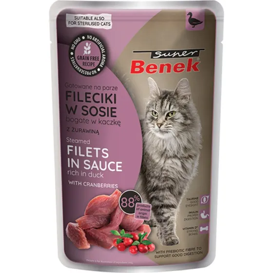 Super Benek Filety gotowane na parze Kaczka z żurawiną 56 x 85 g