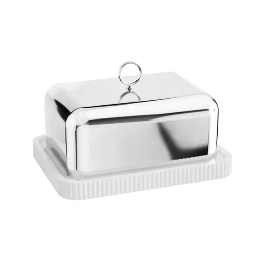 Georg Jensen Bernadotte Maselniczka z Porcelaną i Stalową Pokrywką Biała