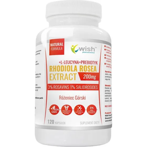 Wish Różeniec Górski 200 mg + L-Leucyna + Prebiotyk 120 kapsułek