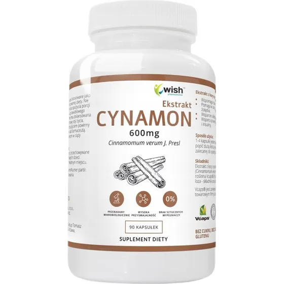 WISH Pharmaceutical Cynamon ekstrakt 600mg 90 kapsułek