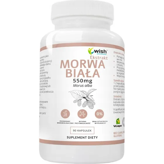 WISH Pharmaceutical Morwa Biała Ekstrakt 550mg, 90 kapsułek