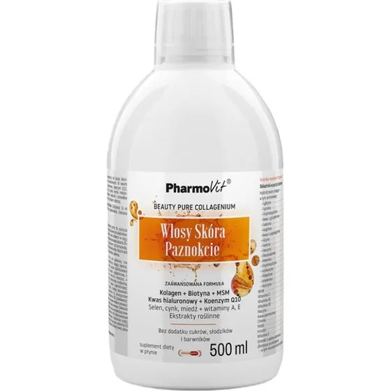 PharmoVit Włosy Skóra Paznokcie Biotyna Kolagen MSM Q10 500ml