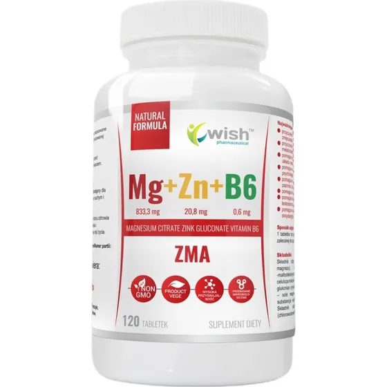 Wish Magnez + Cynk + Witamina B6, 120 tabletek
