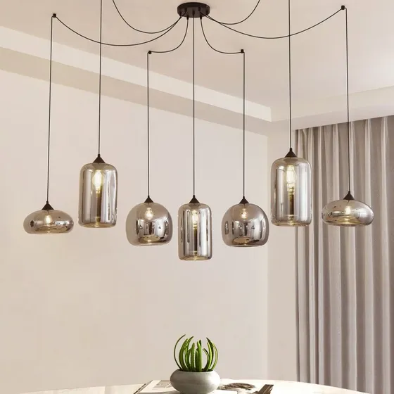 Lindby Marla 7 Lampa Wisząca Dymny Szary Szkło 128 cm