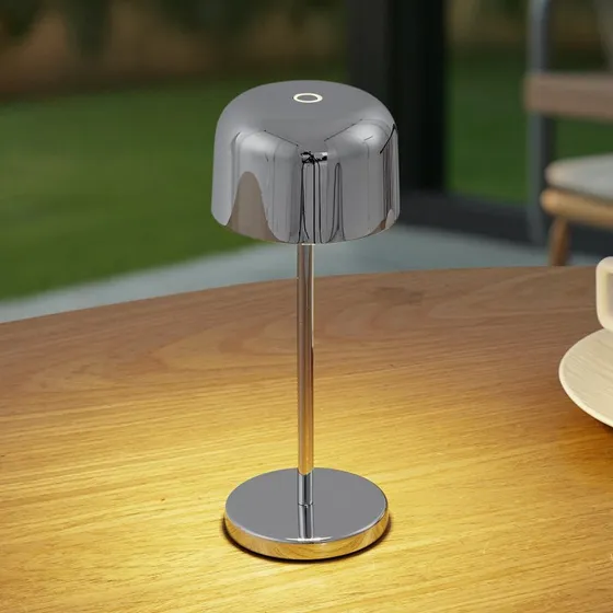 Lucande Lampa stołowa LED Quill chrom, akumulatorowa, CCT