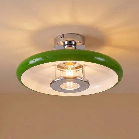 Lampa sufitowa Lindby Branford, styl retro, zielona, metalowa, 35 cm