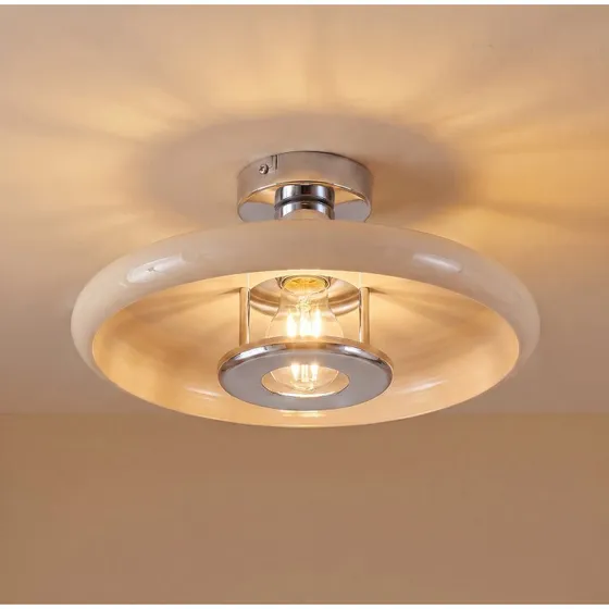 Lindby Branford Lampa sufitowa retro, beżowa, metal, Ø 35 cm