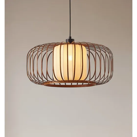 Lampa wisząca Lindby Davella, Ø 50 cm, bambus, tkanina