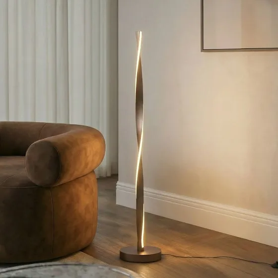 Lindby Lampa stojąca LED Jaren, czarna/brązowa, 114 cm, CCT