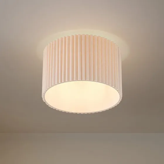 Lampa sufitowa Lindby Libbie, len, kremowa, Ø 45 cm
