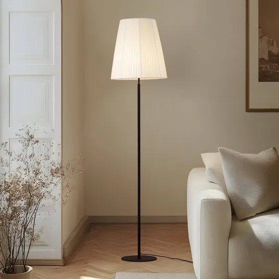 Lampa stojąca Lindby Virelle, czarno-biała, 170 cm, tekstylna