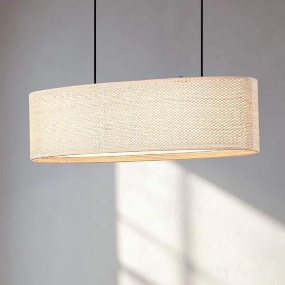 Żyrandol Lindby Soula, beżowy, 78 cm, E27, styl rustykalny