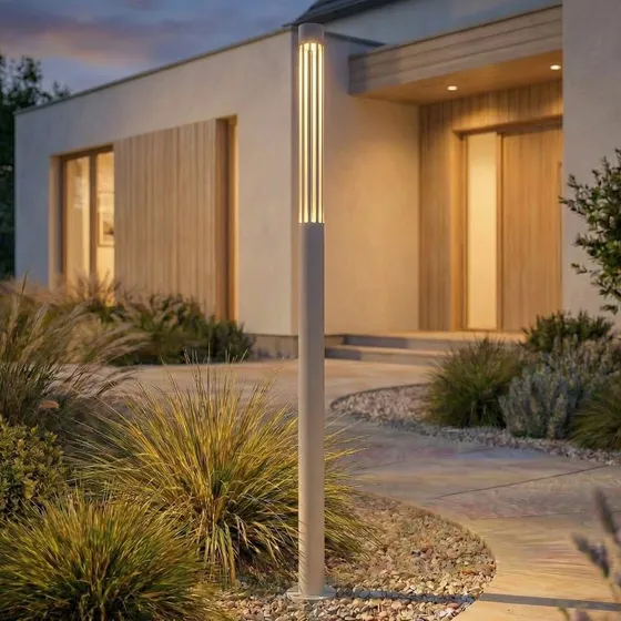 Lindby Słupek oświetleniowy LED Fjorya, 90 cm, Kamienny, IP65