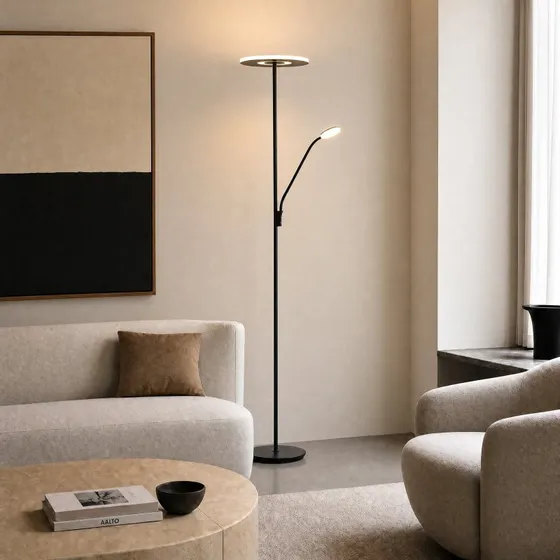 Lampa stojąca LED Lucande Raymond, czarna, CCT, z lampką do czytania