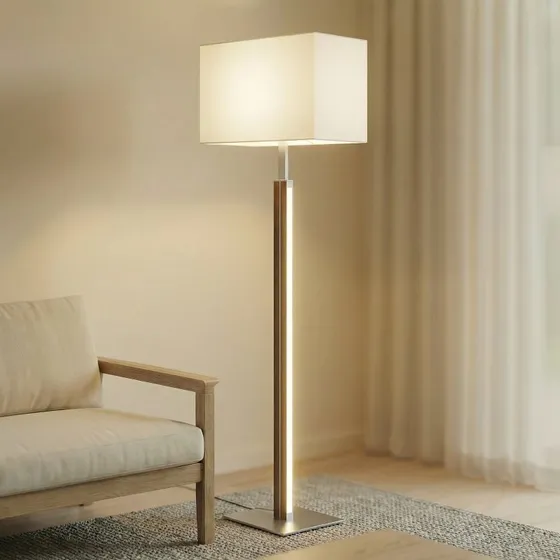 Lampa stojąca LED Quitani Lisene, orzech/srebro, 162 cm