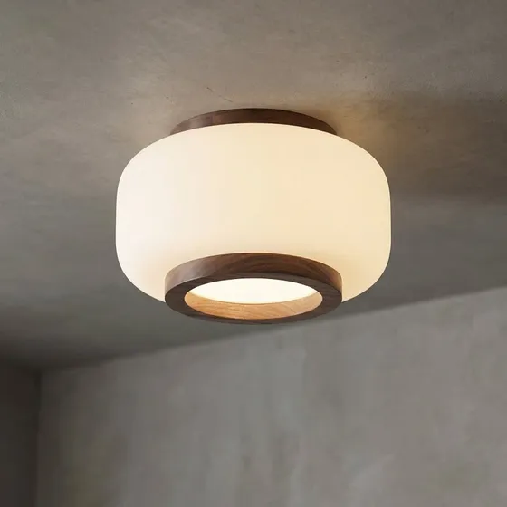 Lampa sufitowa LED Quitani Shiro, Ø 28 cm, drewno/szkło, CCT