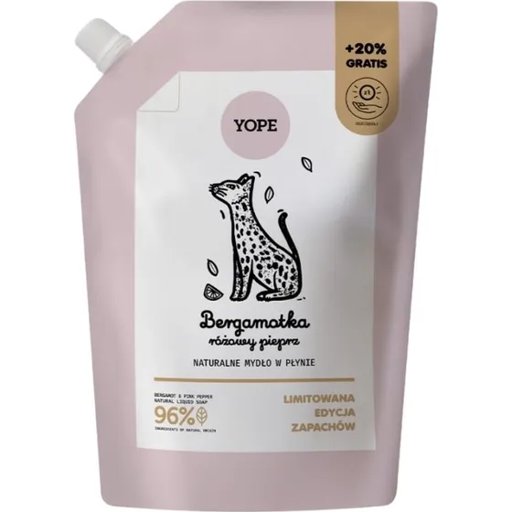 YOPE Mydło w płynie Bergamotka Różowy Pieprz Refill 600 ml