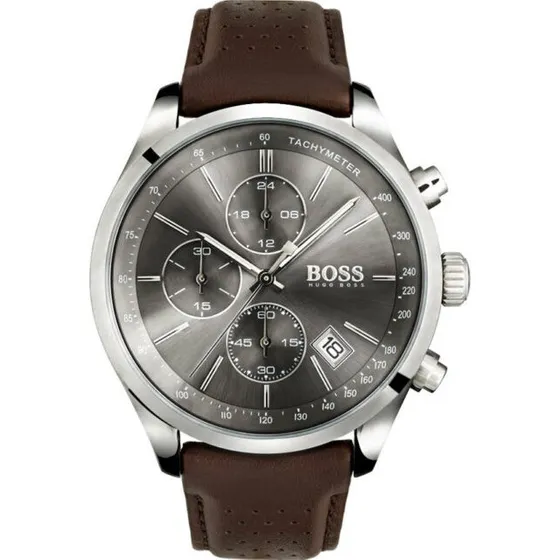 Zegarek Męski Hugo Boss 1513476 Grand Prix, srebrny, skórzany pasek