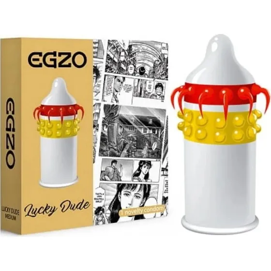 Egzo Lucky Dude Orange Medium – Prezerwatywa z wypustkami i kolcami
