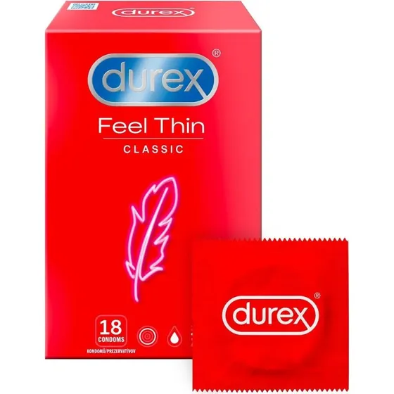 Durex Feel Thin Classic - cienkie prezerwatywy lateksowe, 18 szt.