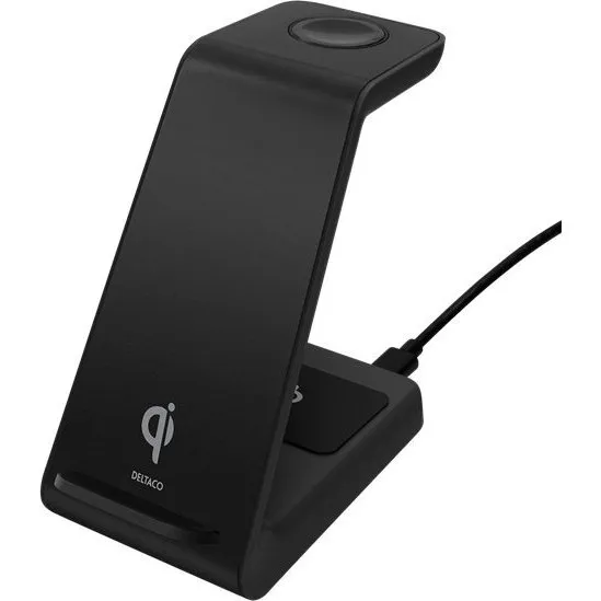 Deltaco 3-in-1 QI-1037 adowarka USB-C, Qi, LED, czarna