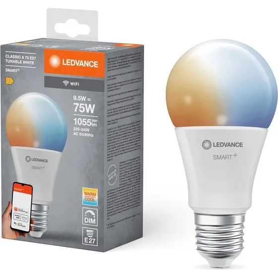 LEDVANCE SMART+ WiFi E27 A75 9,5W 1055lm CCT ciemnialna